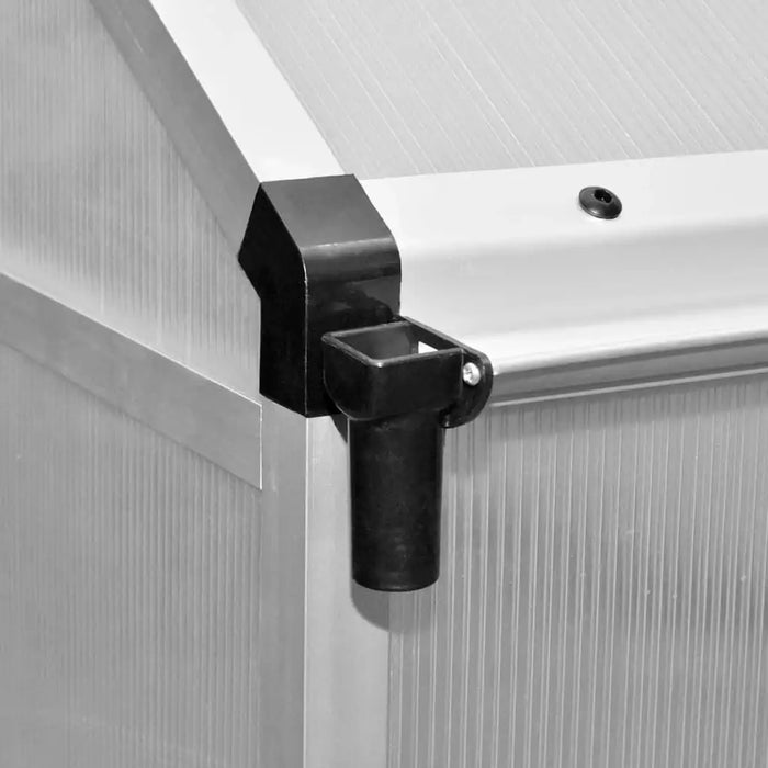 Aluminium frame corner of double-walled polycarbonate walk-in greenhouse with black connector