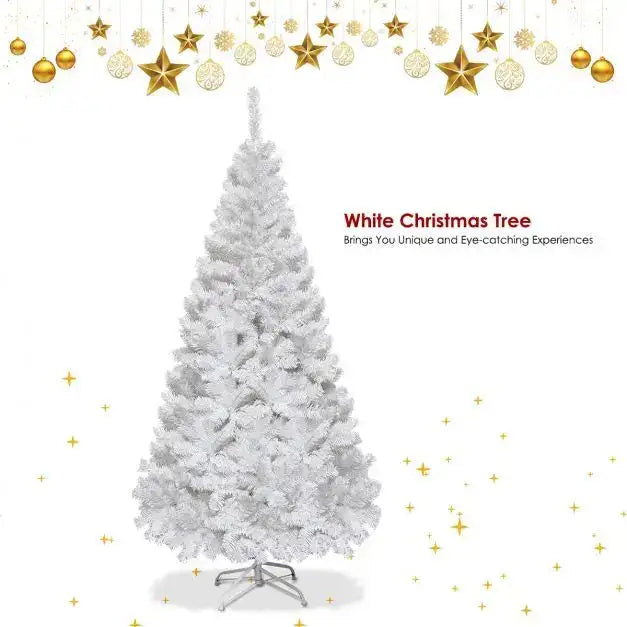 4.9ft Artificial Christmas Tree – White PVC Pine | Metal Stand - Indoor and Outdoor Use COSTWAY - Little and Giant Explorers Costway