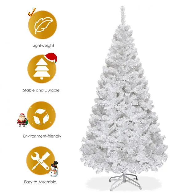 4.9ft Artificial Christmas Tree – White PVC Pine | Metal Stand - Indoor and Outdoor Use COSTWAY - Little and Giant Explorers Costway