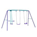 Purple and blue kids garden swing set with double swings and glider, adjustable heights