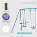 Purple and blue child garden swing set with double swings, glider, and A-shaped metal frame.