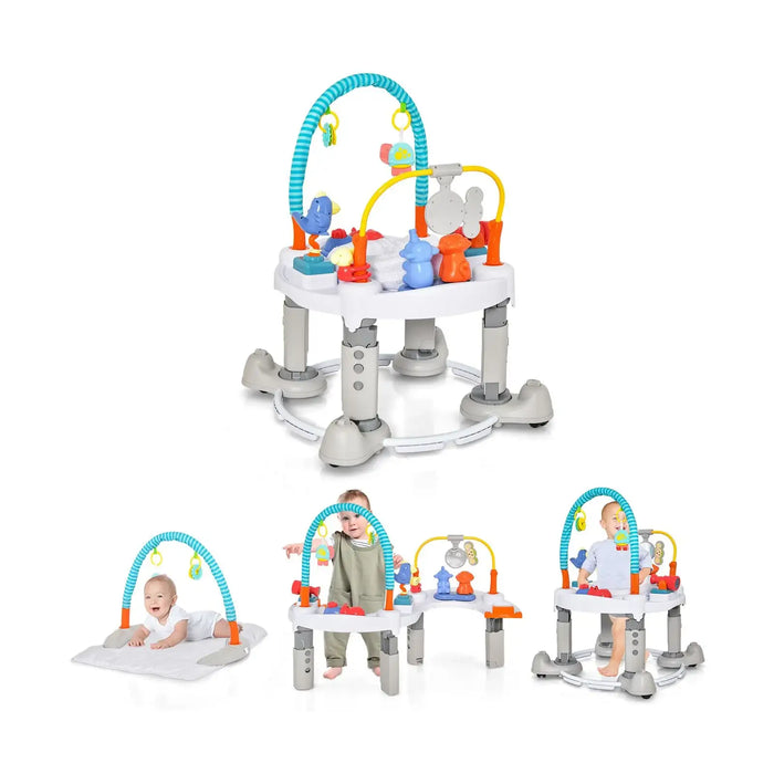 4-in-1 baby activity center with walker, play mat, bouncing saucer, and activity table for toddlers