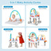 5 in 1 baby activity center modes for 0-24 months including play mat, bouncer, walker, activity table, and push mode