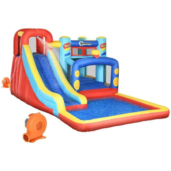 4-in-1 Bounce Castle with Slide, Trampoline and Climbing Wall with Blower - Little and Giant Explorers Outsunny