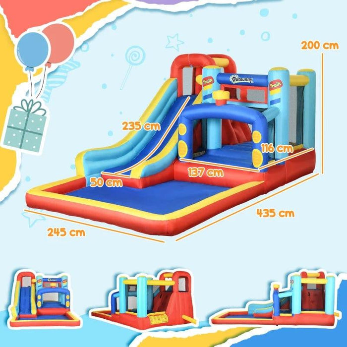 4-in-1 Bounce Castle with Slide, Trampoline and Climbing Wall with Blower - Little and Giant Explorers Outsunny