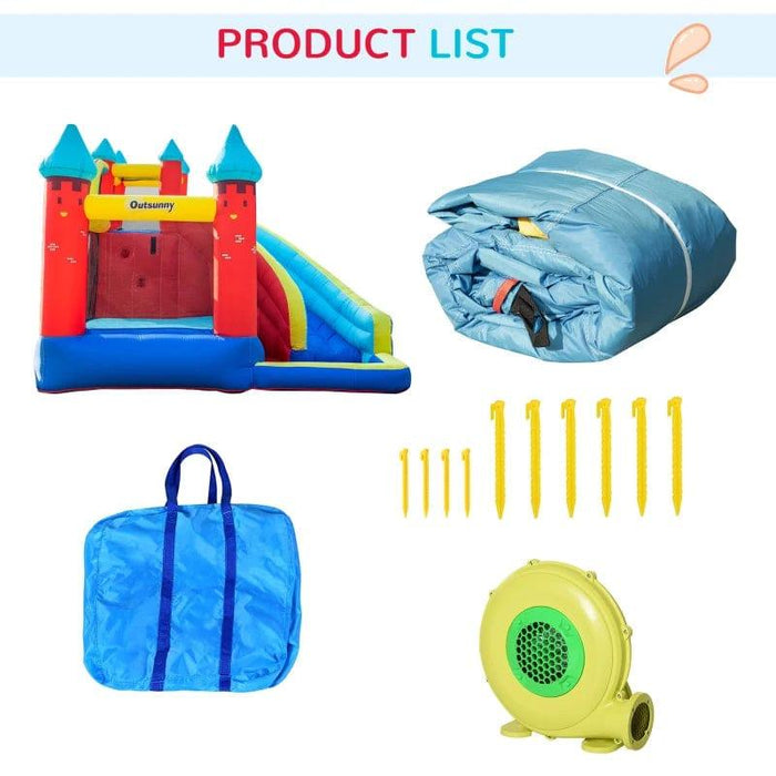 4-in-1 Bounce Castle with Slide, Water Pool or Ball Pit, Trampoline and Climbing Wall with Blower - Little and Giant Explorers Outsunny