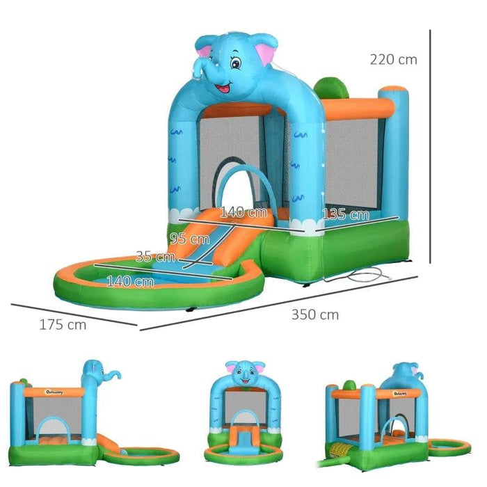 4-in-1 Bounce Castle with Water Slide, Pool, Basketball Hoop and Trampoline with Blower - Little and Giant Explorers Outsunny