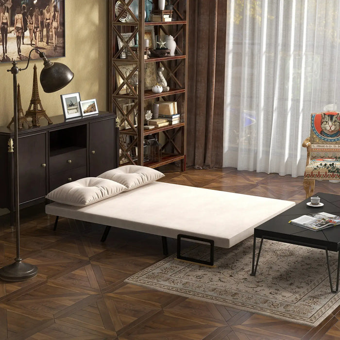 4-in-1 Convertible Velvet Sofa Bed – Beige | Click-Clack Loveseat with Five-Position Recline HOMCOM - Little and Giant Explorers