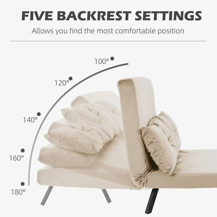 4-in-1 Convertible Velvet Sofa Bed – Beige | Click-Clack Loveseat with Five-Position Recline HOMCOM - Little and Giant Explorers