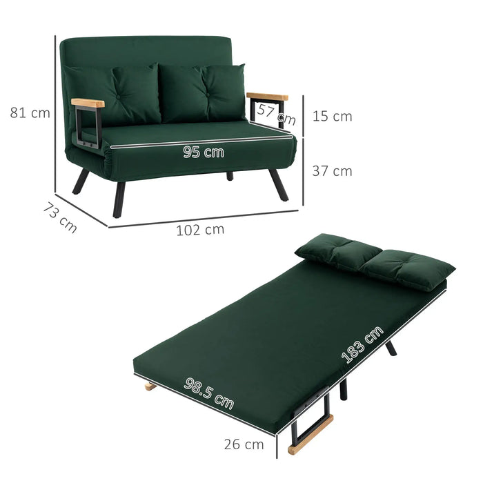4-in-1 Convertible Velvet Sofa Bed – Green | Click-Clack Loveseat with Five-Position Recline HOMCOM - Little and Giant Explorers