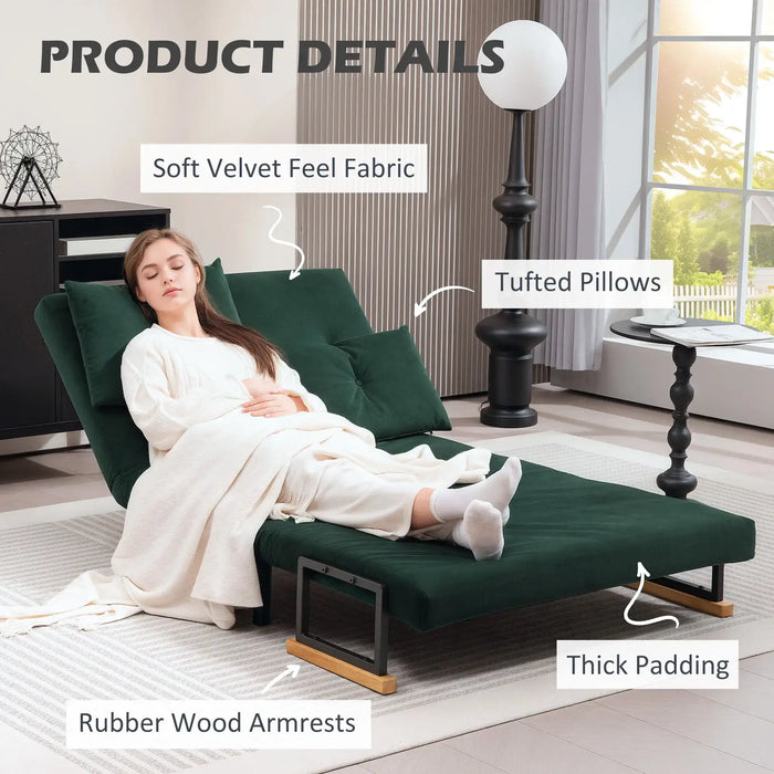 4-in-1 Convertible Velvet Sofa Bed – Green | Click-Clack Loveseat with Five-Position Recline HOMCOM - Little and Giant Explorers