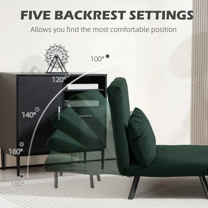 4-in-1 Convertible Velvet Sofa Bed – Green | Click-Clack Loveseat with Five-Position Recline HOMCOM - Little and Giant Explorers