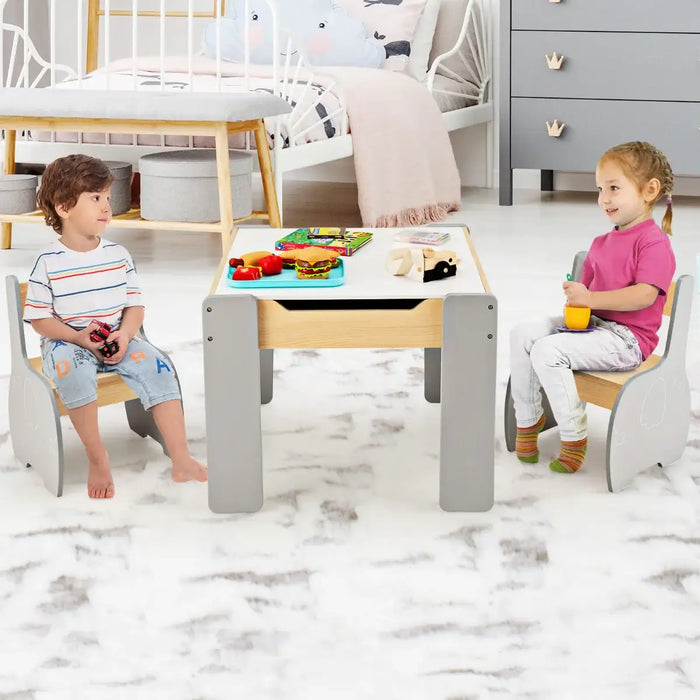 4-in-1 Kids Activity Table and Chair Set - Grey | Reversible Top and Storage COSTWAY - Little and Giant Explorers Costway