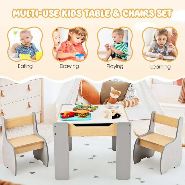 4-in-1 Kids Activity Table and Chair Set - Grey | Reversible Top and Storage COSTWAY - Little and Giant Explorers Costway