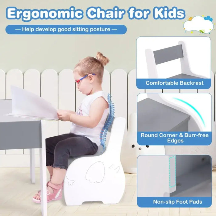 4-in-1 Kids Activity Table | Elephant Shape with Storage and Chairs - Little and Giant Explorers Costway