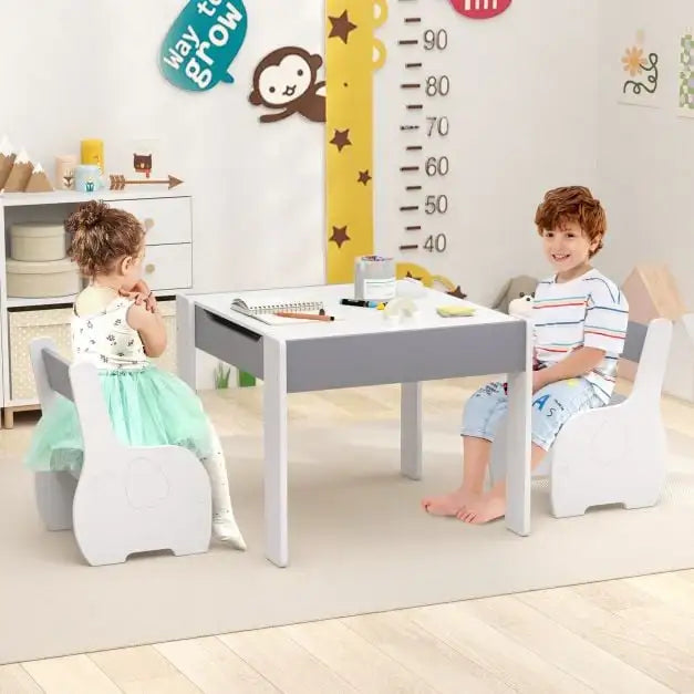 4-in-1 Kids Activity Table | Elephant Shape with Storage and Chairs - Little and Giant Explorers Costway
