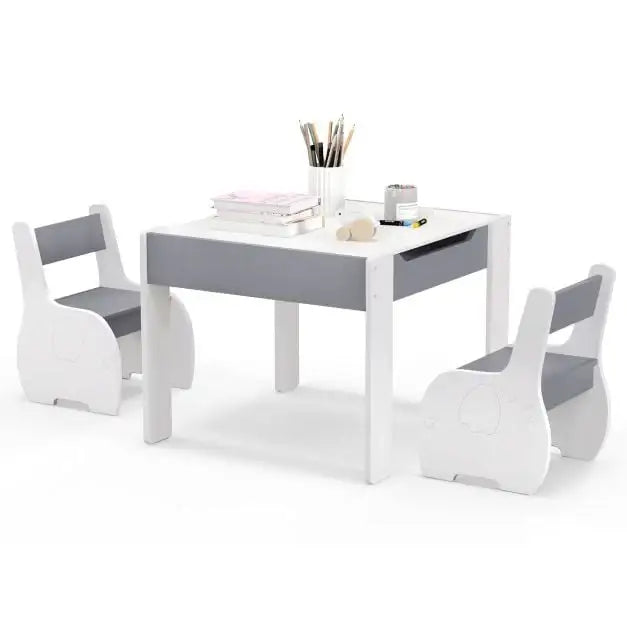 4-in-1 Kids Activity Table | Elephant Shape with Storage and Chairs - Little and Giant Explorers Costway