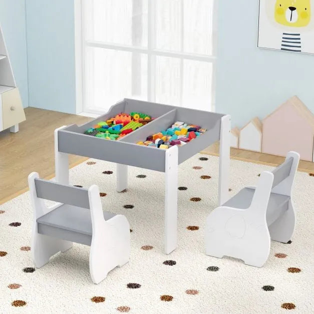 4-in-1 Kids Activity Table | Elephant Shape with Storage and Chairs - Little and Giant Explorers Costway