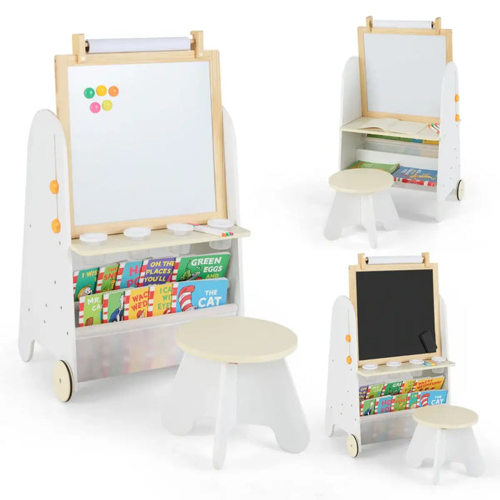 4-in-1 Kids Art Easel and Activity Table - White | Magnetic Whiteboard, Blackboard and Stool COSTWAY - Little and Giant Explorers Costway