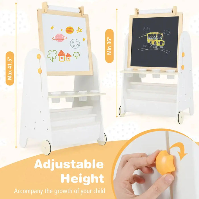 4-in-1 Kids Art Easel and Activity Table - White | Magnetic Whiteboard, Blackboard and Stool COSTWAY - Little and Giant Explorers Costway