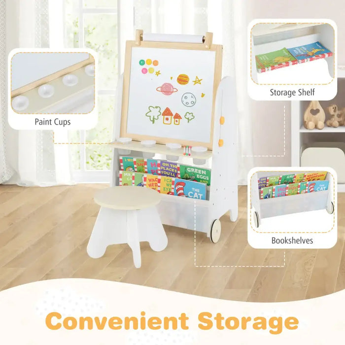 4-in-1 Kids Art Easel and Activity Table - White | Magnetic Whiteboard, Blackboard and Stool COSTWAY - Little and Giant Explorers Costway