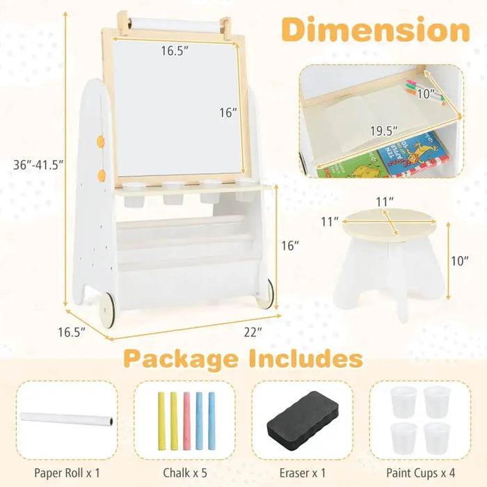4-in-1 Kids Art Easel and Activity Table - White | Magnetic Whiteboard, Blackboard and Stool COSTWAY - Little and Giant Explorers Costway