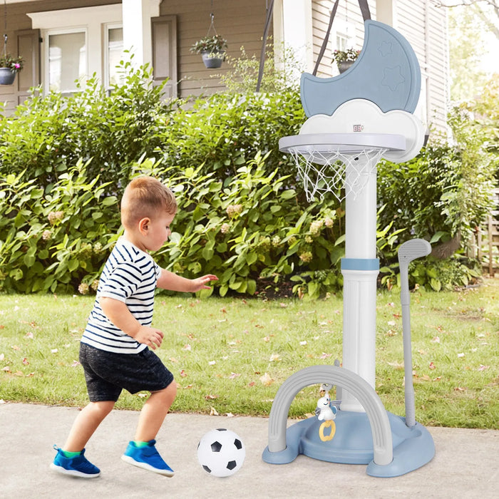 4-In-1 Kids Basketball Hoop and Football Goal in Blue - Little and Giant Explorers Costway