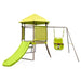 4-in-1 kids cedar wood swing set with slide, ladder, baby seat, and fort, green canopy