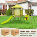 4-in-1 kids cedar wood swing set with slide, fort, and baby seat in a yard