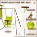 4-in-1 kids cedar wood swing set with height adjustable green baby seat, slide, and ladder