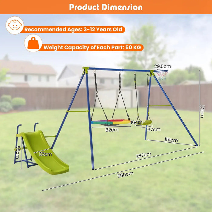 4-in-1 Swing Playset with Slide and Basketball Hoop - Little and Giant Explorers Costway