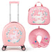 Pink children's luggage set with unicorn design on a white background