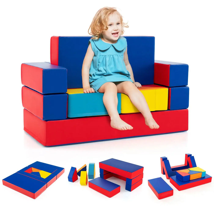 4-in-1 Kids Multi-functional Combination Sofa Set - Multicolour | Sofa, Bed, Table and Chair COSTWAY - Little and Giant Explorers Costway