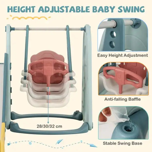 4-in-1 Kids Slide and Swing Set | Basketball Hoop and Climber Indoor Playground COSTWAY - Little and Giant Explorers Costway