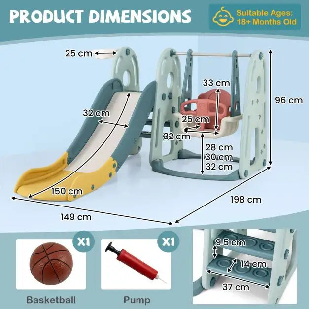 4-in-1 Kids Slide and Swing Set | Basketball Hoop and Climber Indoor Playground COSTWAY - Little and Giant Explorers Costway
