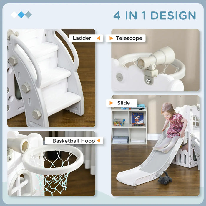 Kids Slide 4-in-1 Design | with Basketball Hoop, Telescope and Climber (Grey Edition) - Little and Giant Explorers AIYAPLAY