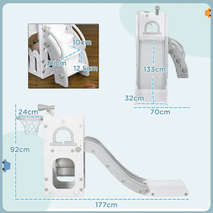 Kids Slide 4-in-1 Design | with Basketball Hoop, Telescope and Climber (Grey Edition) - Little and Giant Explorers AIYAPLAY