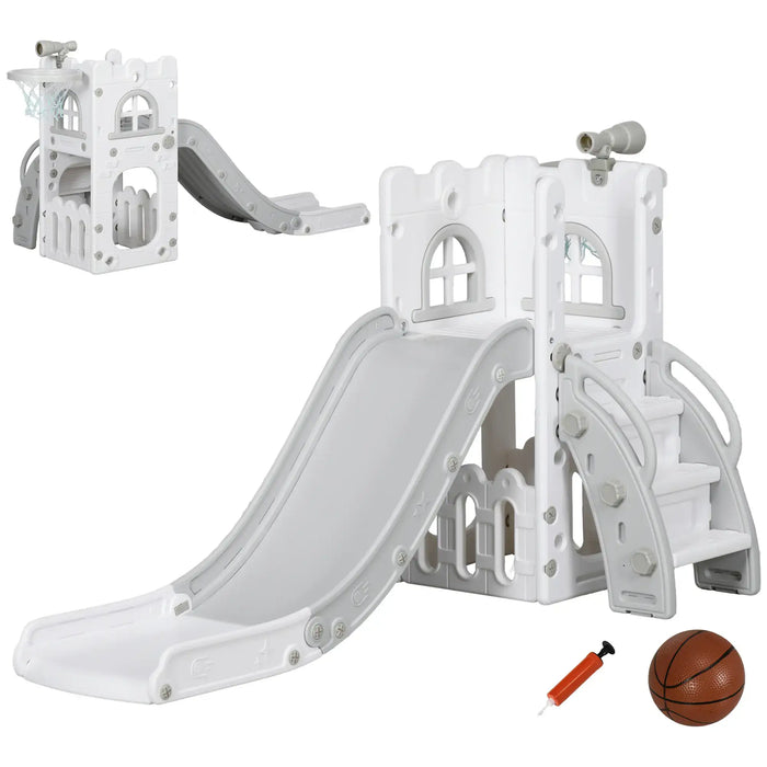 Kids Slide 4-in-1 Design | with Basketball Hoop, Telescope and Climber (Grey Edition) - Little and Giant Explorers AIYAPLAY