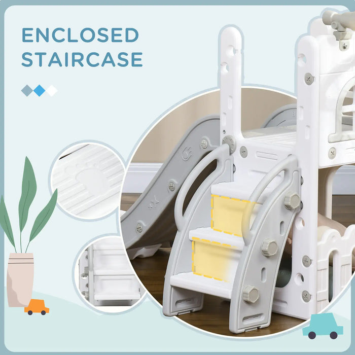 Kids Slide 4-in-1 Design | with Basketball Hoop, Telescope and Climber (Grey Edition) - Little and Giant Explorers AIYAPLAY