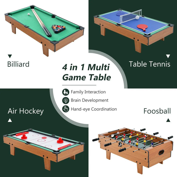 4-in-1 multi-game table with billiard, table tennis, air hockey, and foosball components.