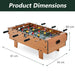 Foosball table with dimensions labeled on a white background