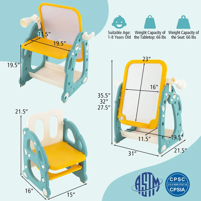 4-in-1 Multifunctional Art Easel | Adjustable Height with Writing Table and Ring Toss Game - Little and Giant Explorers Costway