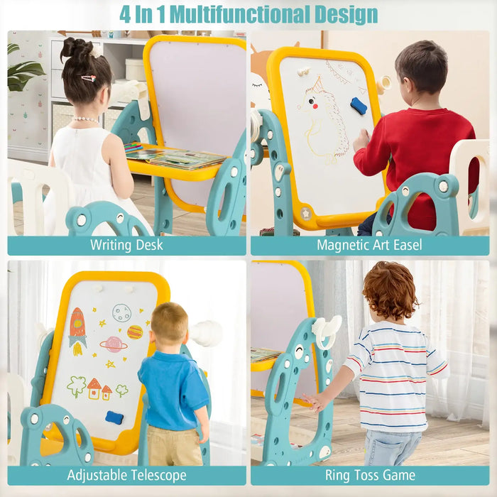 4-in-1 Multifunctional Art Easel | Adjustable Height with Writing Table and Ring Toss Game - Little and Giant Explorers Costway