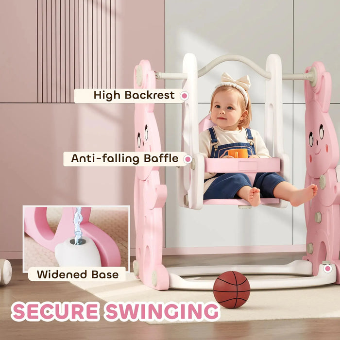 4-in-1 Rabbit-Themed Kids Slide and Swing Set in Pink - Little and Giant Explorers AIYAPLAY