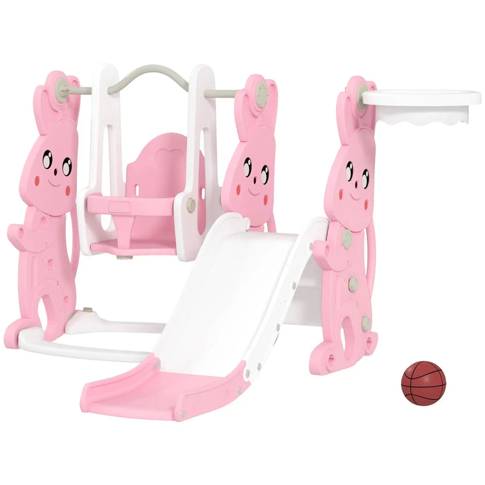 4-in-1 Rabbit-Themed Kids Slide and Swing Set in Pink - Little and Giant Explorers AIYAPLAY