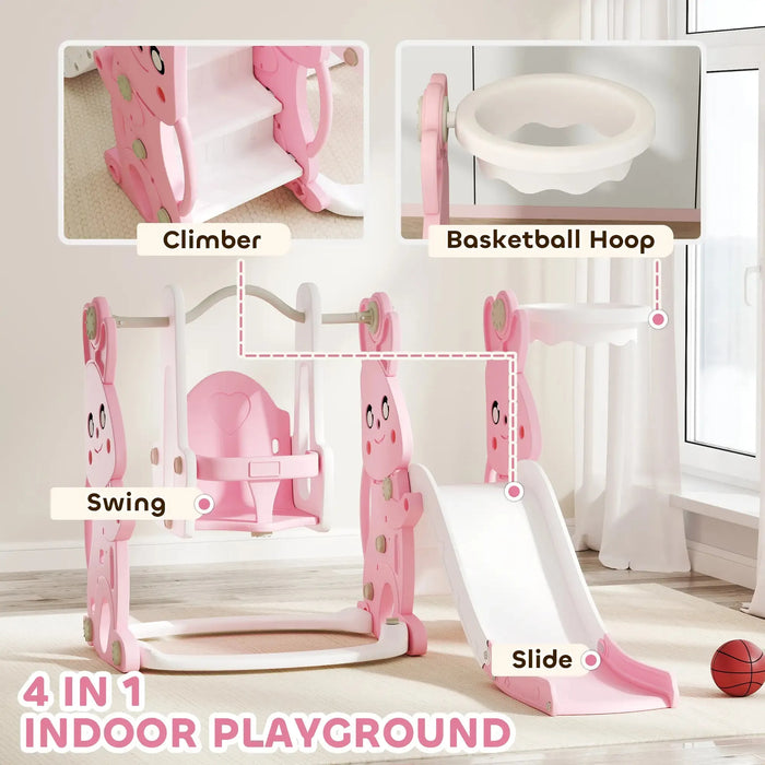 4-in-1 Rabbit-Themed Kids Slide and Swing Set in Pink - Little and Giant Explorers AIYAPLAY