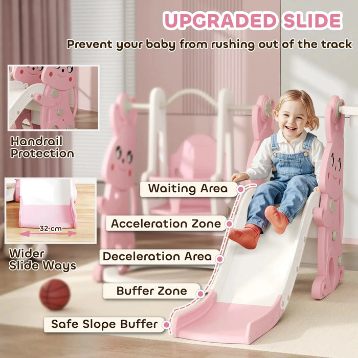 4-in-1 Rabbit-Themed Kids Slide and Swing Set in Pink - Little and Giant Explorers AIYAPLAY