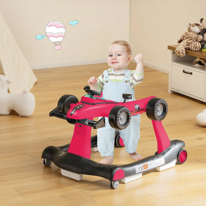 4-in-1 Race-Car Baby Walker with Adjustable Height and Speed - Little and Giant Explorers Costway