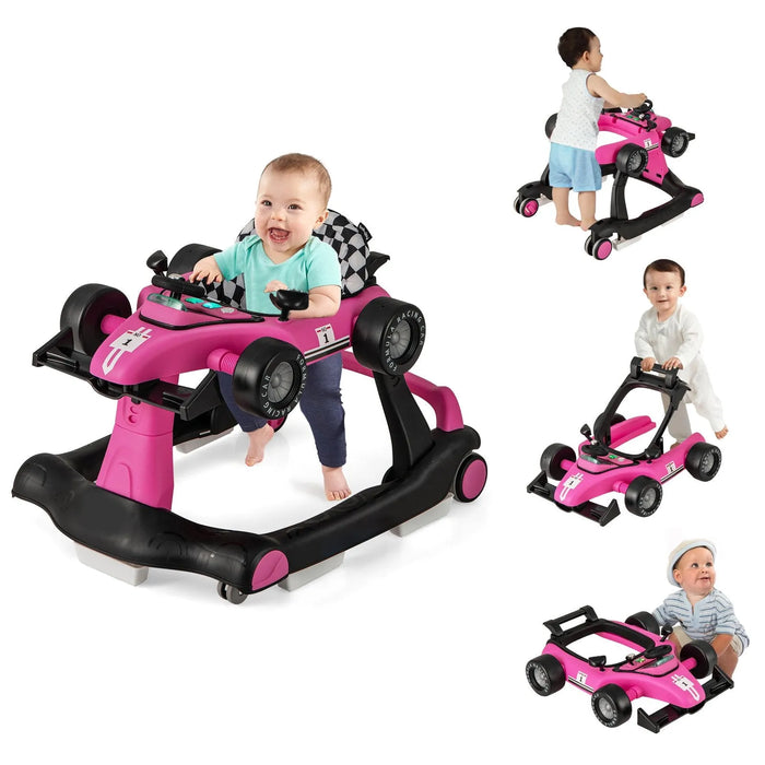 4-in-1 Race-Car Baby Walker with Adjustable Height and Speed - Little and Giant Explorers Costway