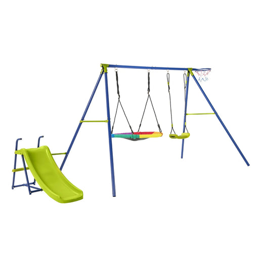 4-in-1 Swing Playset with Slide and Basketball Hoop - Little and Giant Explorers Costway